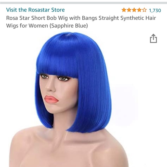 Rosa Star Short Bob Wig with Bangs Straight Synthetic Hair Wigs (Sapphire Blue) - Picture 2 of 6